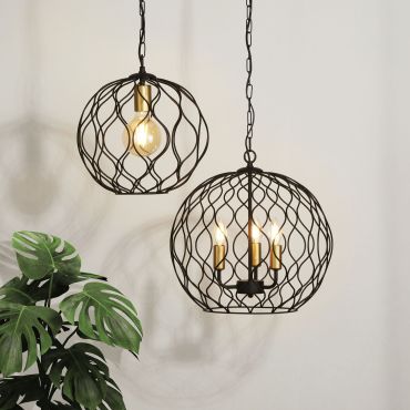 Searchlight Finesse - hanglamp - Ø 31,5 x 85 cm - mat zwart