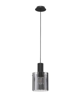 Nova Luce Mirbi - hanglamp - Ø 18 x 154 cm - zandzwart en rokerig glas